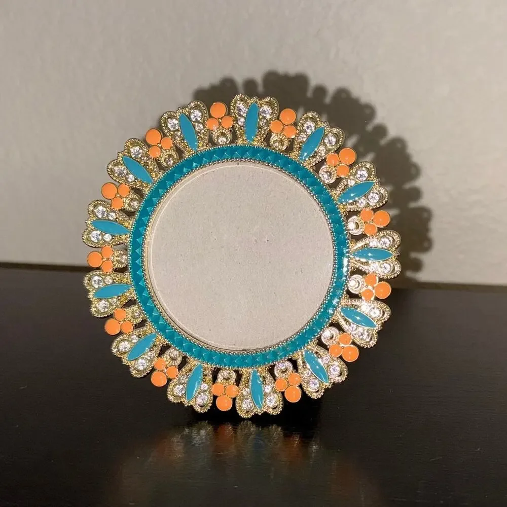 Ornate Papyrus Crystal & Enamel Mini Tabletop Sunburst Frame 3x3